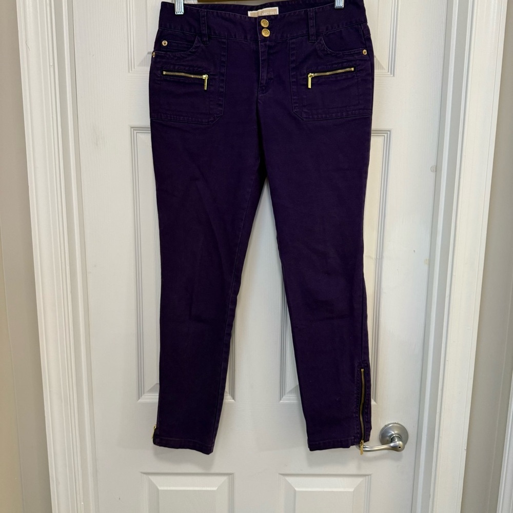 EUC MICHAEL Michael Kors Purple Skinny jeans with Gold Hardware and Ankle Zips